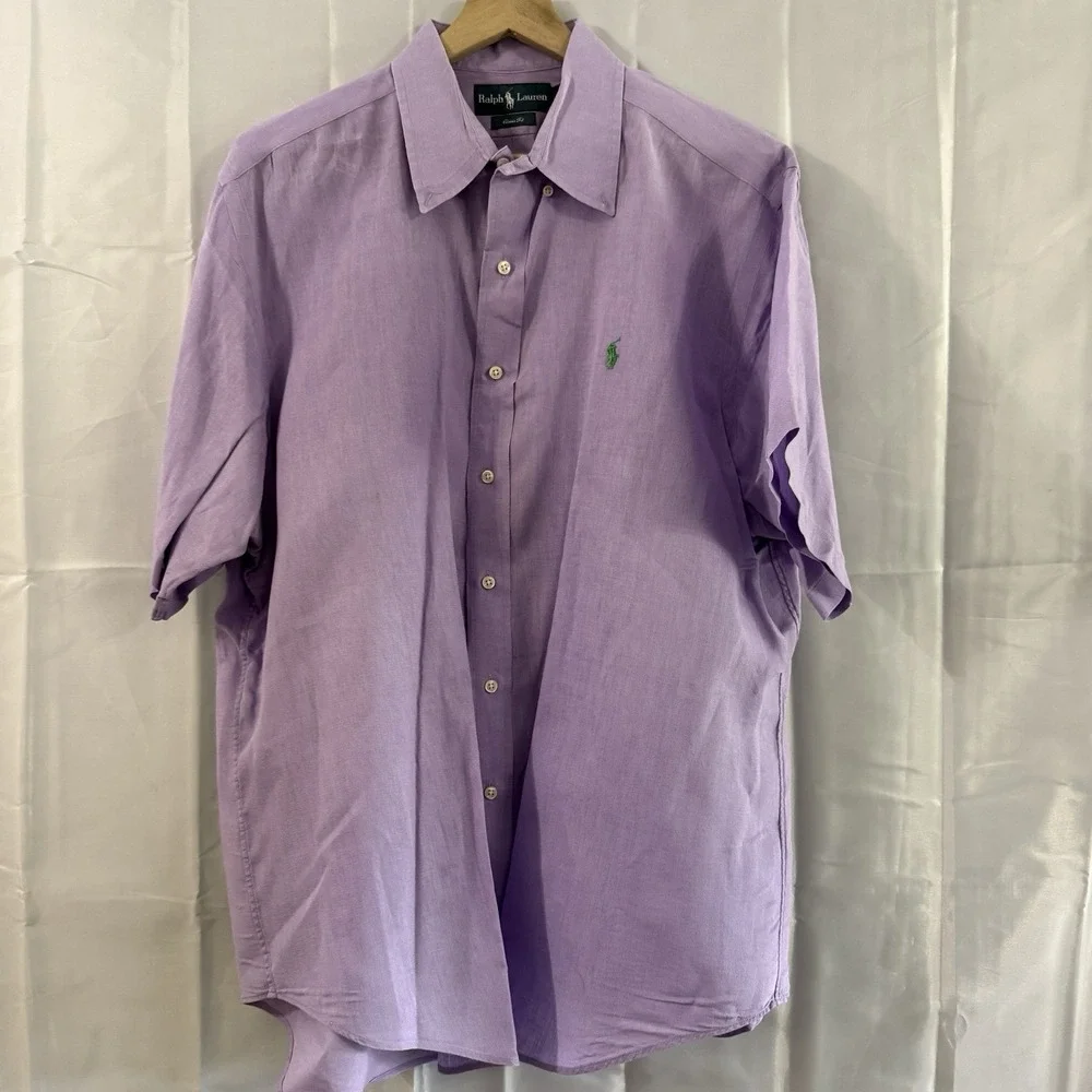 Polo Ralph Lauren 100% Linen Button Shirt Short Sleeve Purple XL Classic Fit